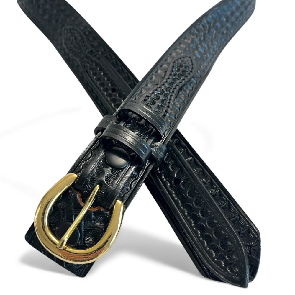 Dutyman Basketweave Belt 40 Black Tooled Leather Gold Brass Buckle 1721